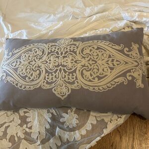 Gray Pillow with Cream Embroidery